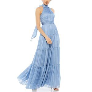 MAC DUGGAL Tie Neck Halter Tiered Gown Slate Blue 14 #A0092